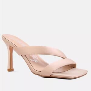 London Rag Spice Silky Nude Beige Double Strap Block Heel Sandals Size 9